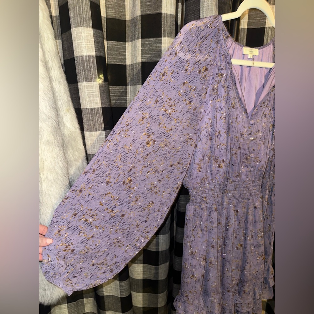Entro Size Medium Floral Ruffle Long Sleeve Purple Dress - Picture 6 of 12